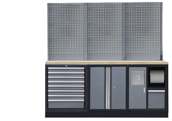 Aménagement d'atelier ou garage - 3 meubles bas, 3 panneaux perforés | SP Tools