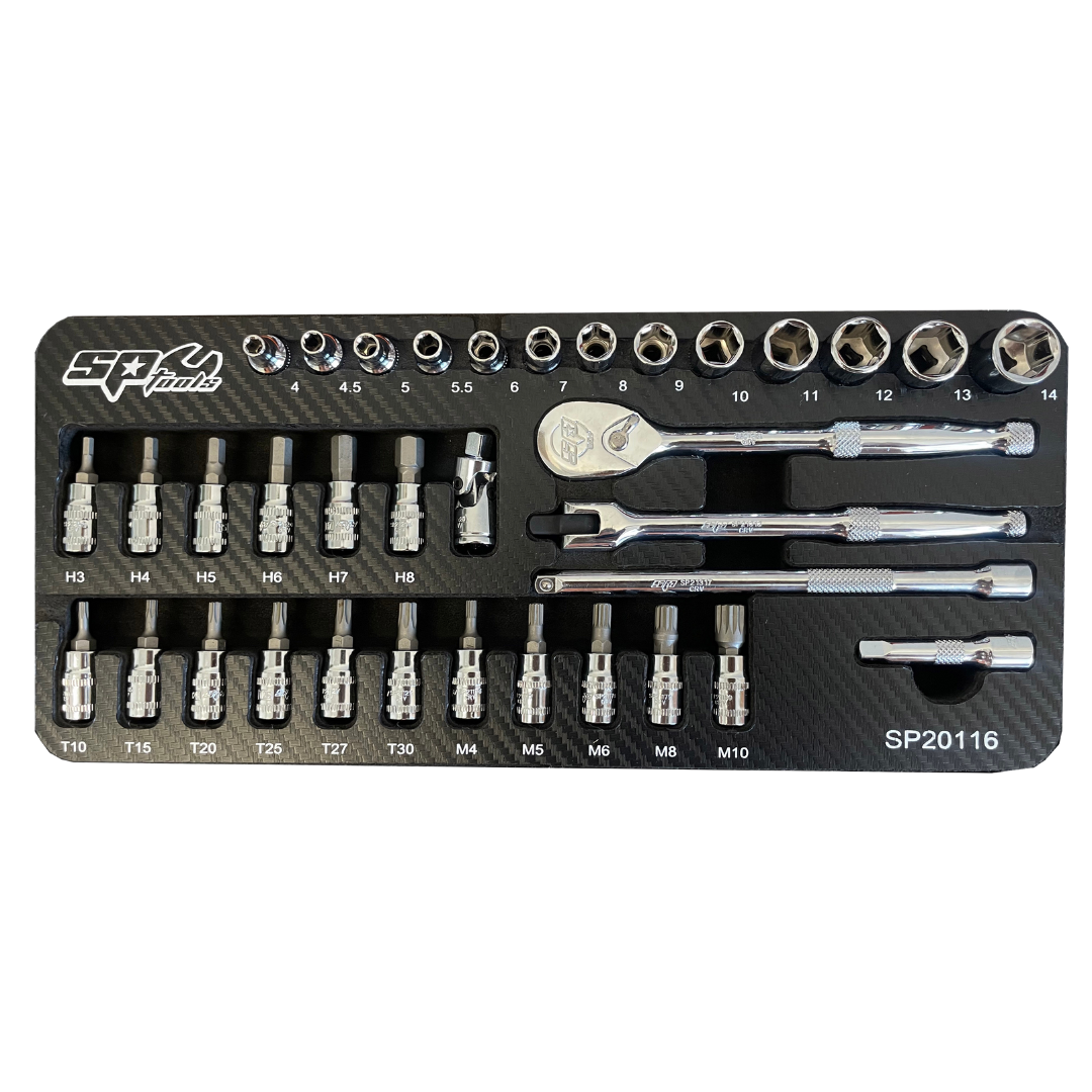 Coffret de douilles 1/4'' 6 pans - de 4 à 14 mm - 36 pièces | SP Tools