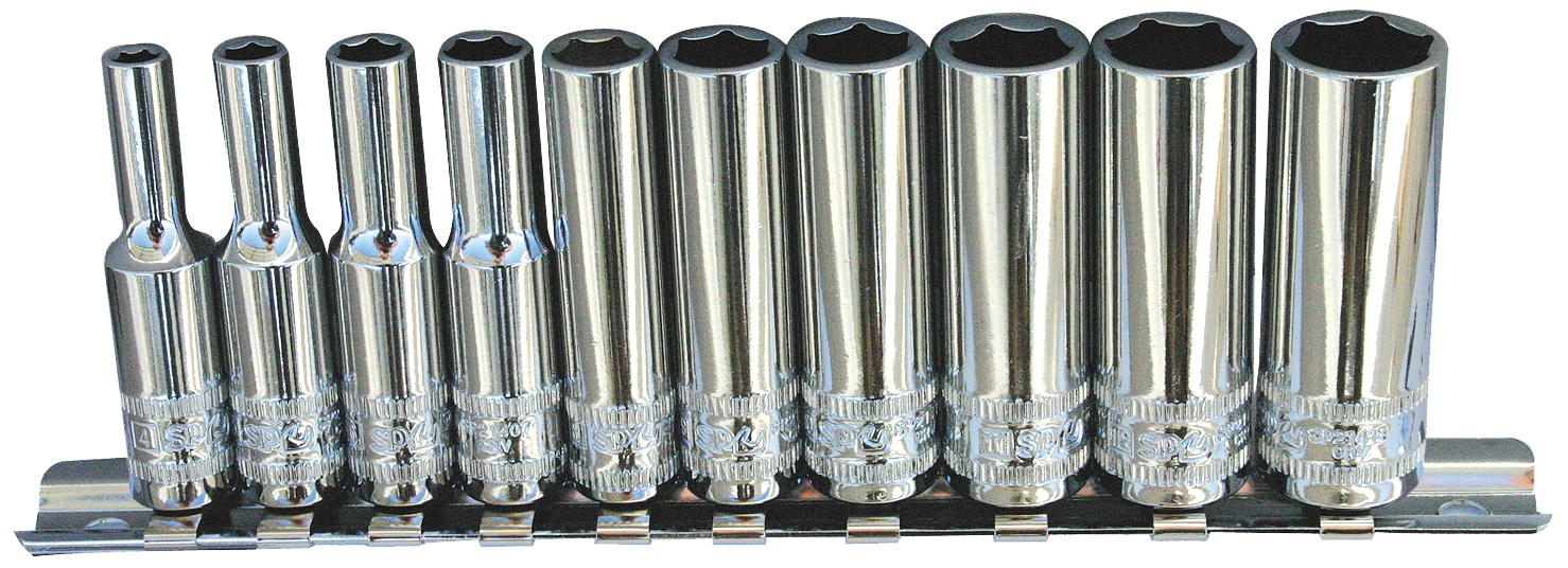 Douilles longues sur rail 1/4'' 6 pans - de 4 à 13 mm - 10 pièces | SP Tools Default Title