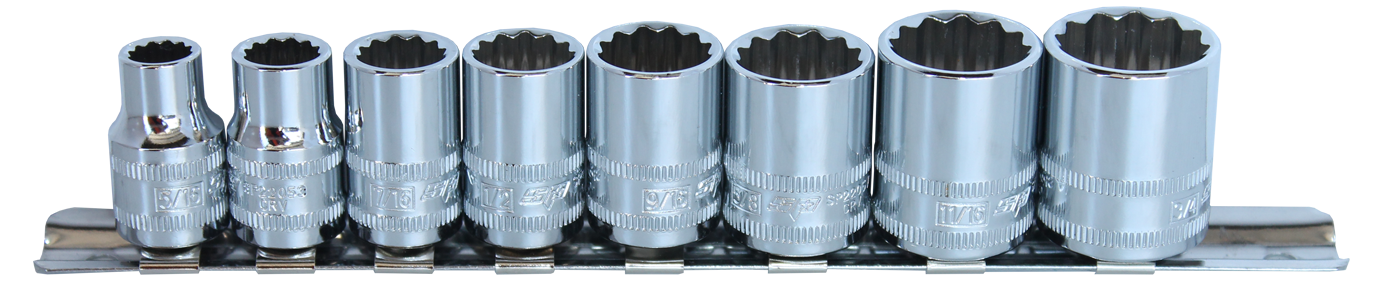 Douilles sur rail 3/8'' 12 pans en poucess - de 5/16'' à 3/4'' - 8 pièces | SP Tools Default Title