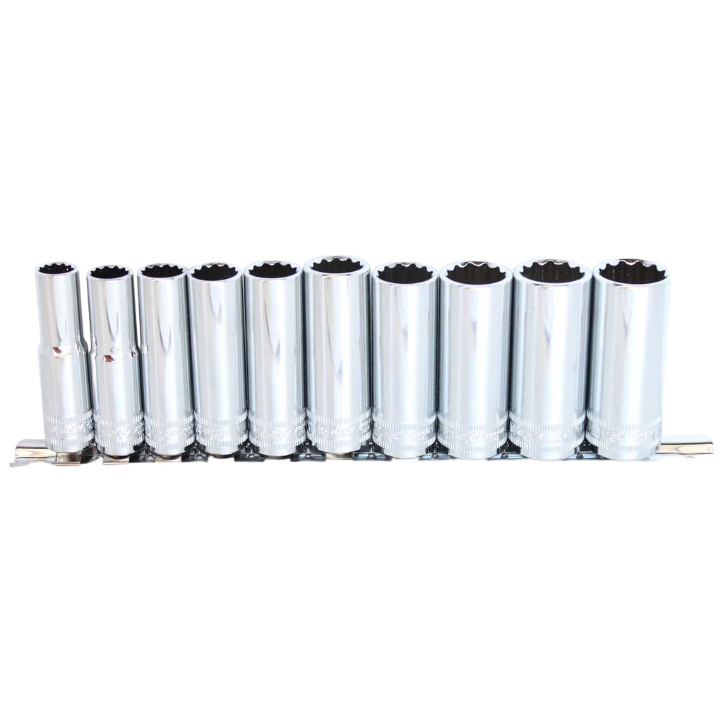 Douilles longues sur rail 3/8'' 12 pans - de 10 à 19 mm - 10 pièces | SP Tools Default Title
