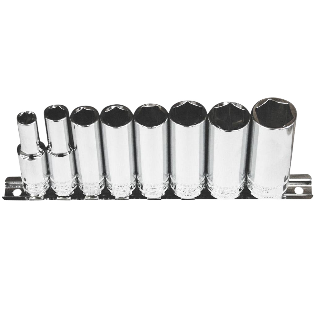 Douilles longues sur rail 3/8'' 6 pans en pouces - de 5/16'' à 3/4'' - 8 pièces | SP Tools Default Title