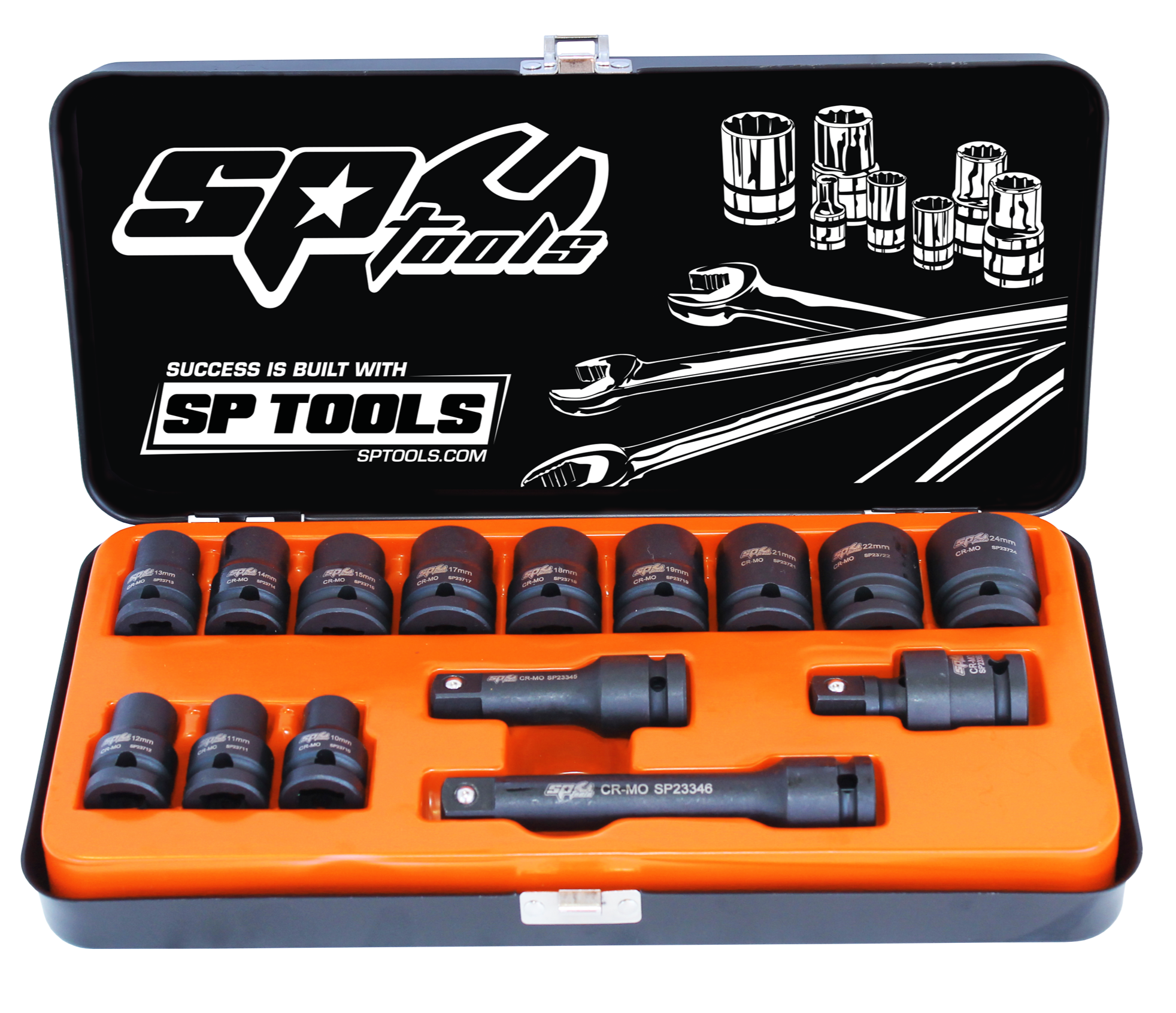 Coffret de douilles à chocs 1/2'' 6 pans - de 10 à 24 mm - 15 pièces | SP Tools