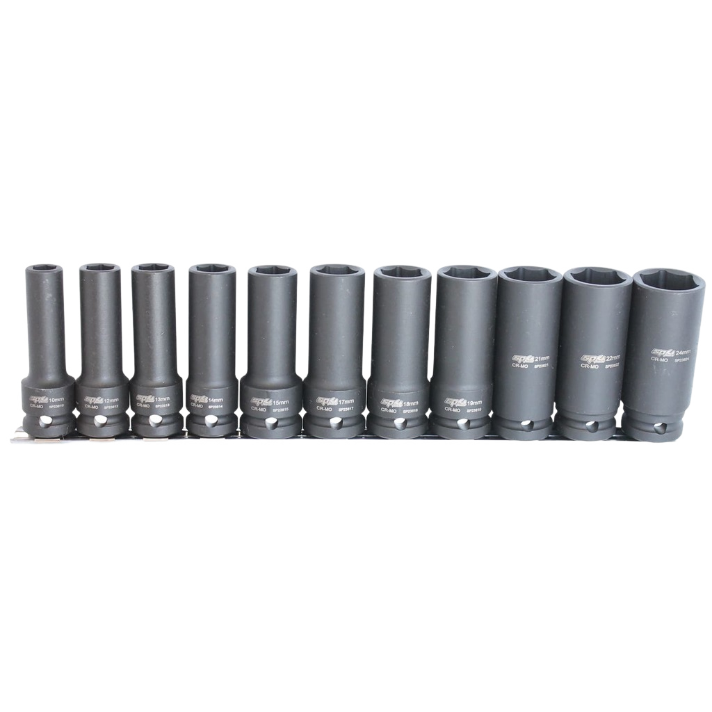 Douilles longues à chocs sur rail 1/2'' 6 pans - de 10 à 24 mm - 11 pièces | SP Tools Default Title