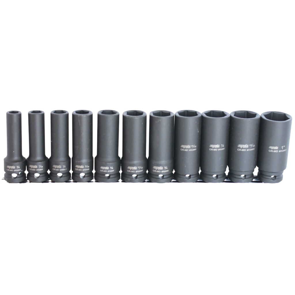 Douilles longues à chocs sur rail 1/2'' 6 pans en pouces - de 3/8'' à 1'' - 11 pièces | SP Tools Default Title