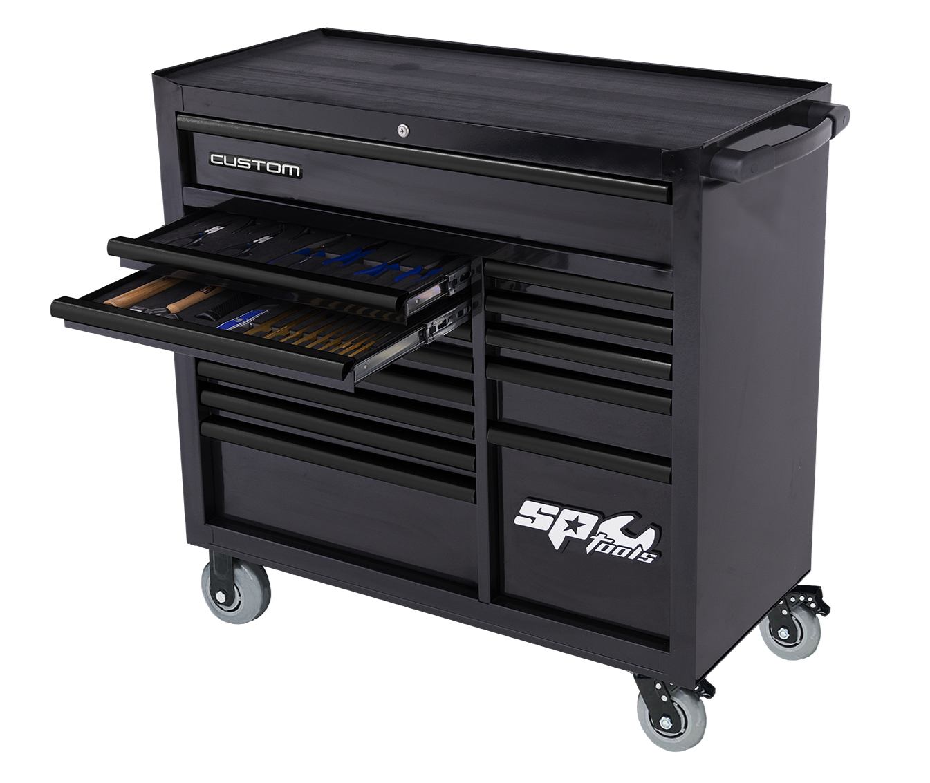 Servante XL 14 tiroirs équipée - 424 pièces | SP Tools Noir