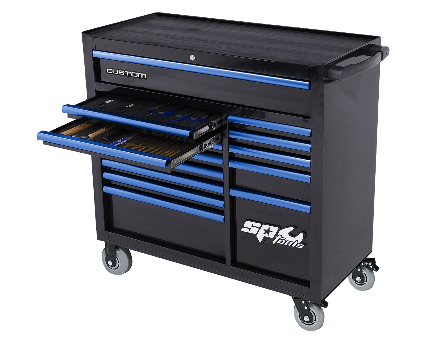 Servante XL 14 tiroirs équipée - 424 pièces | SP Tools Noir Bleu