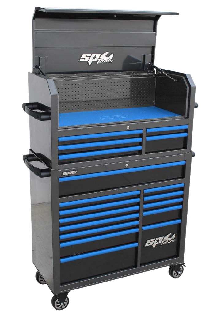 Servante avec coffre XL Custom 19 tiroirs | SP Tools Noir Bleu