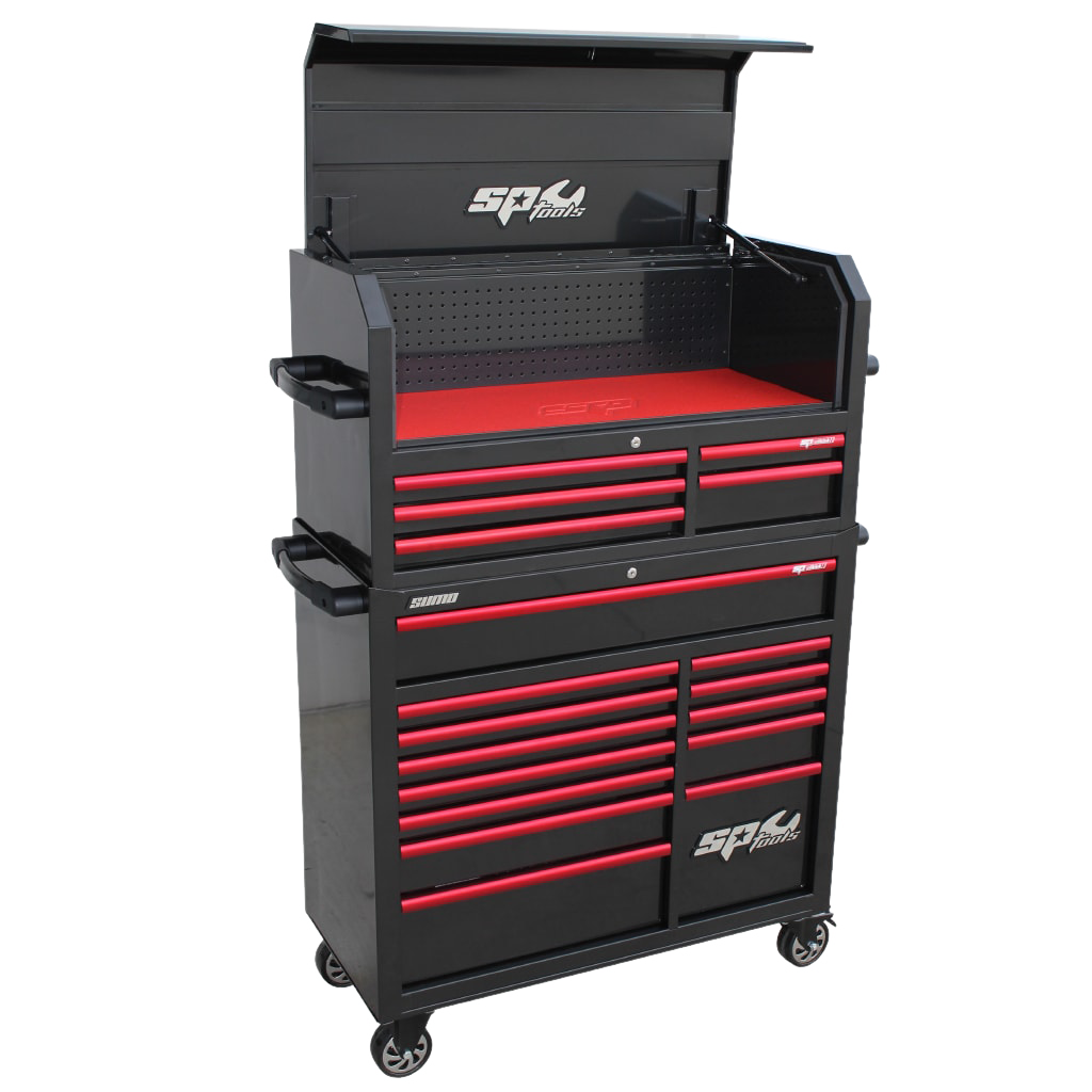 Servante avec coffre XL Custom 19 tiroirs | SP Tools Noir Rouge