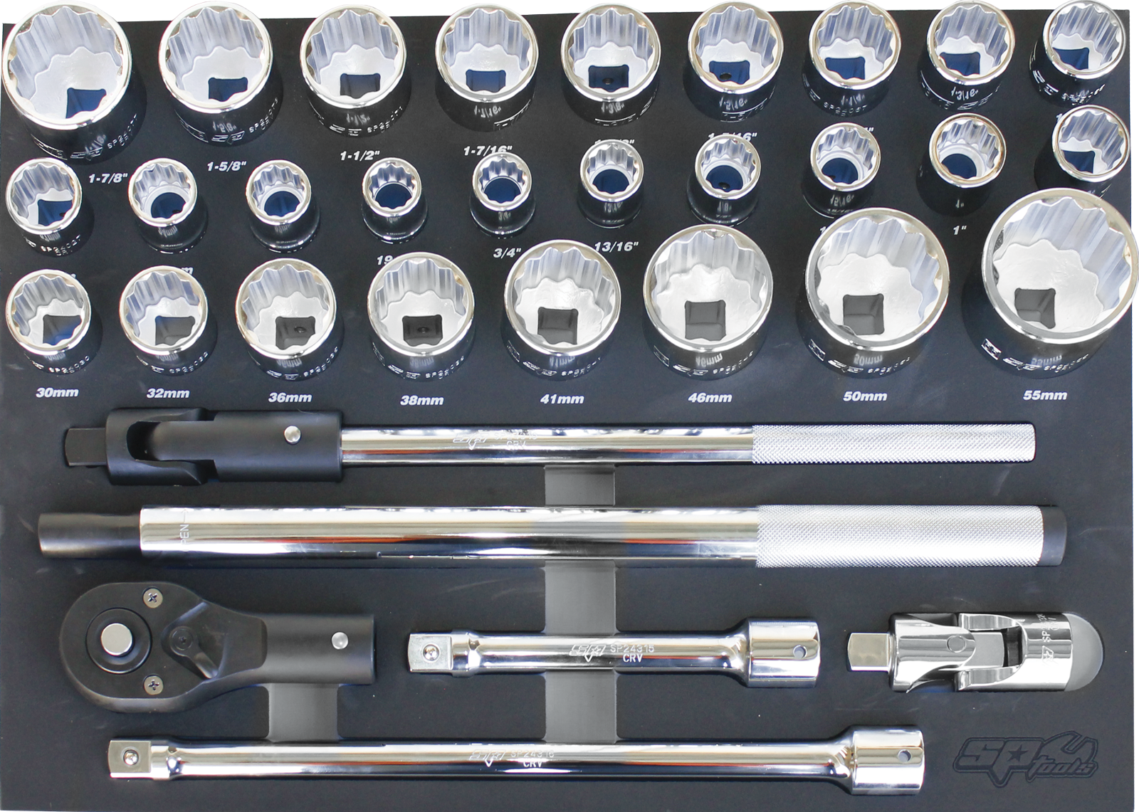 Module d'outils sur mousse - Douilles et cliquet 3/4" (M) - pour servantes et mobiliers d'atelier SP Tools - 34 pièces | SP Tools Default Title