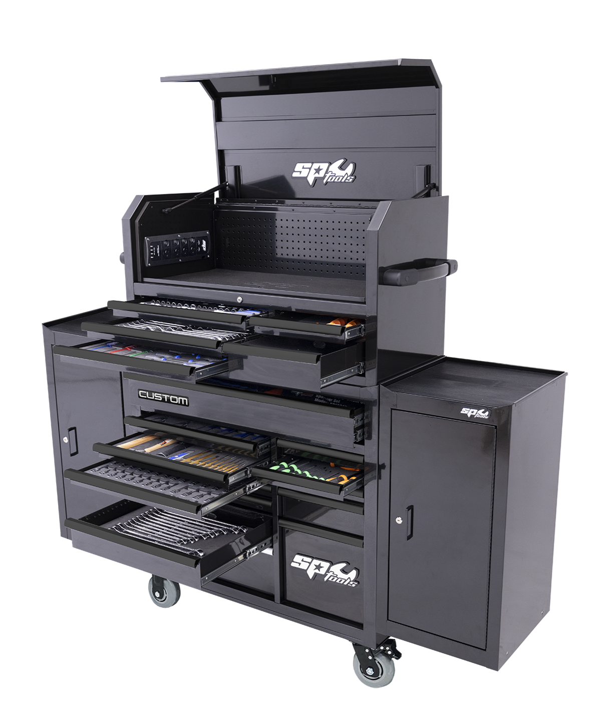 Servante XXL avec coffre 19 tiroirs équipée - 396 pièces | SP Tools Noir