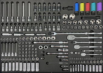 Module d'outils sur mousse - Douilles et accessoires 1/4" - 3/8" - 1/2" (XL) - pour servantes et mobiliers d'atelier SP Tools - 180 pièces | SP Tools Default Title