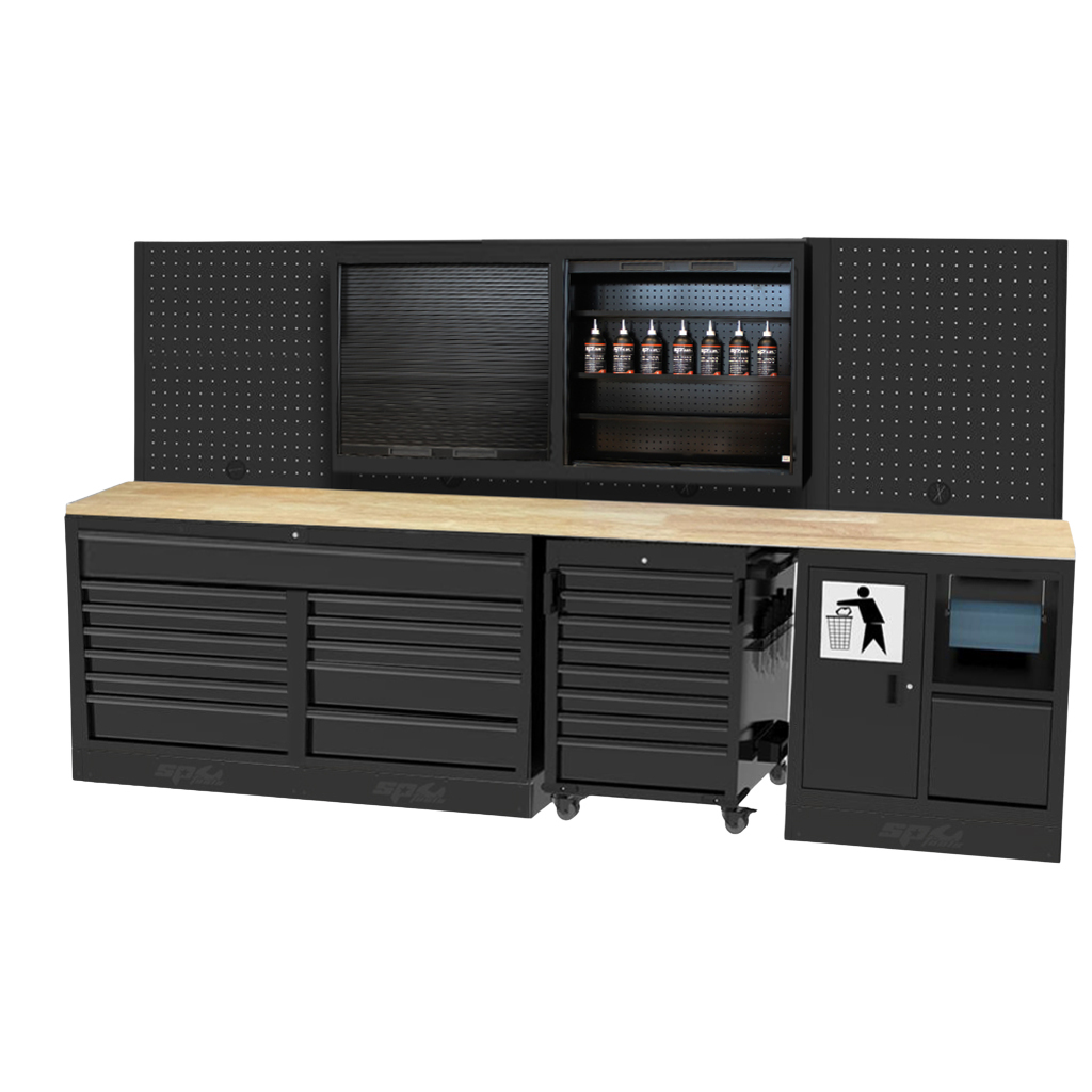 Composition 4 modules avec panneaux perforés servante et armoire rideau USA | SP Tools Bois