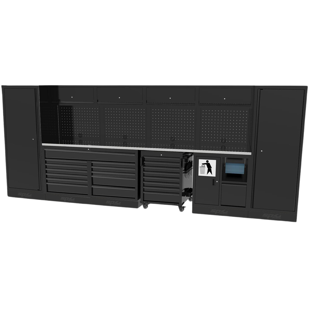 Composition 4 modules panneaux perforés avec servante et 2 armoires 1 porte USA | SP Tools Inox
