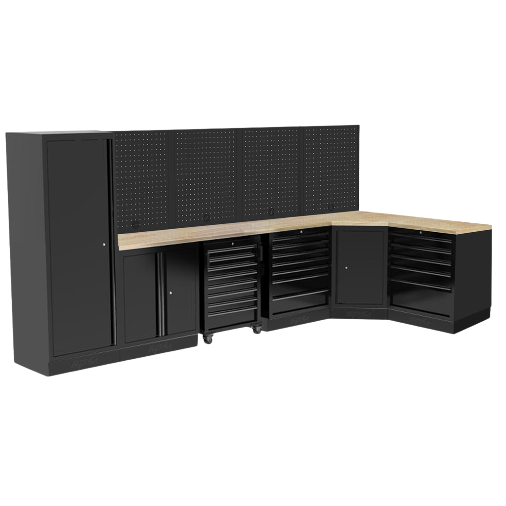 Composition 5 modules angle panneaux perforés avec servante et armoire 1 porte USA | SP Tools Bois