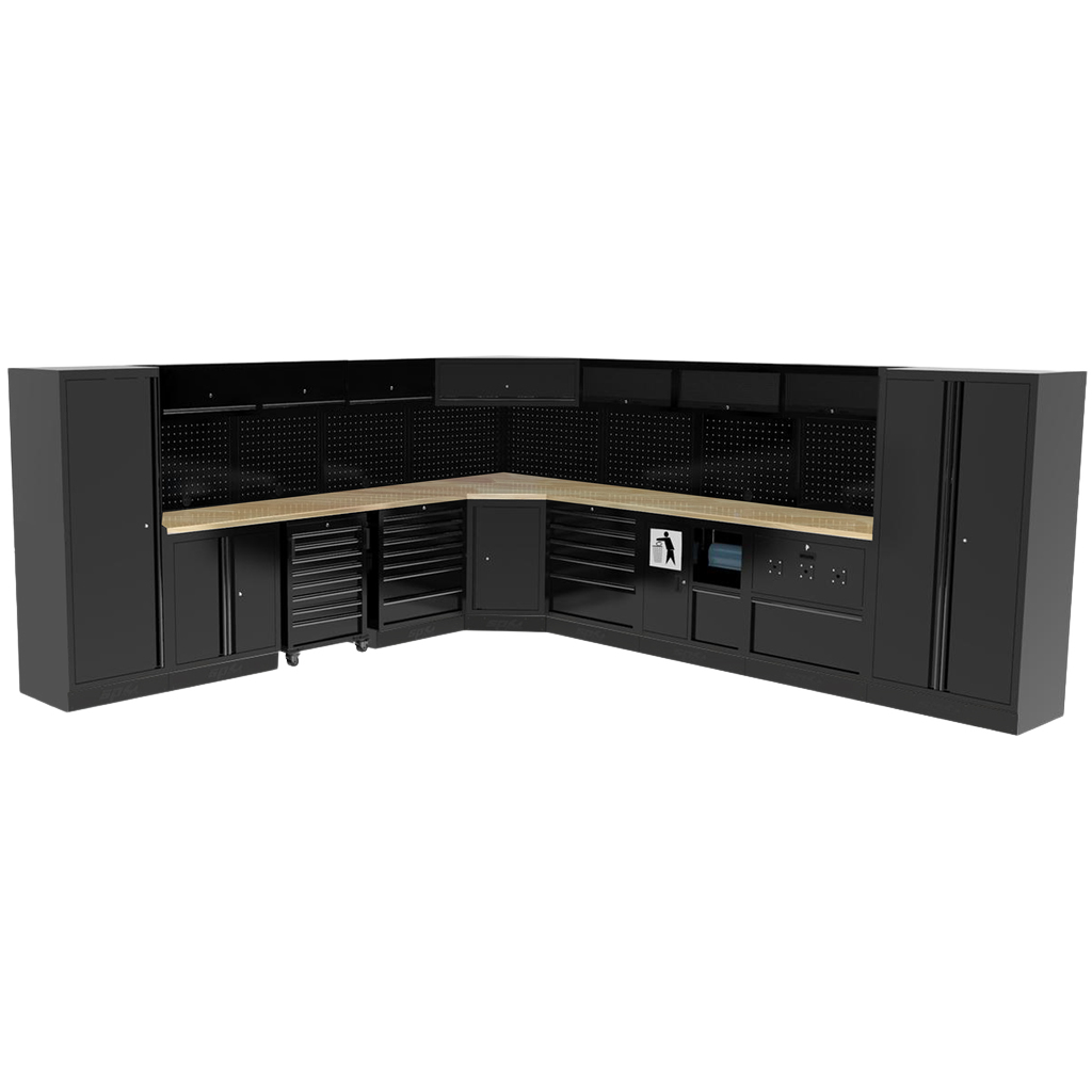 Composition 7 modules avec angle et panneaux perforés servante et armoire 1 porte USA | SP Tools Bois