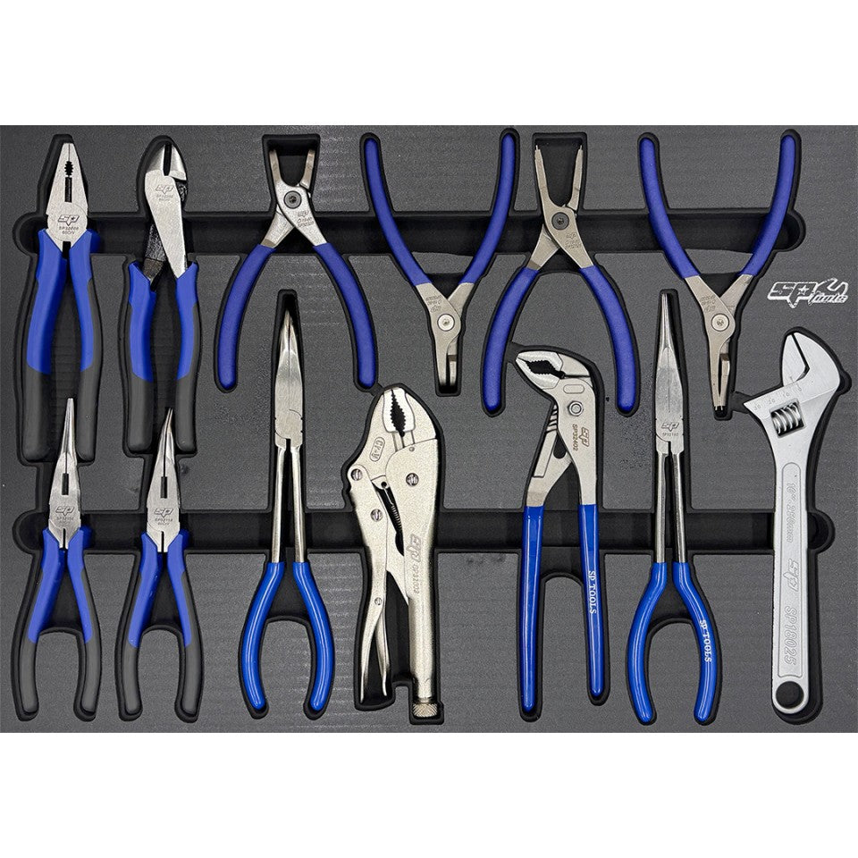 Servante 9 tiroirs dont 7 équipés de 387 outils Noire/Bleue TECH SERIES | SP Tools | SP00327C