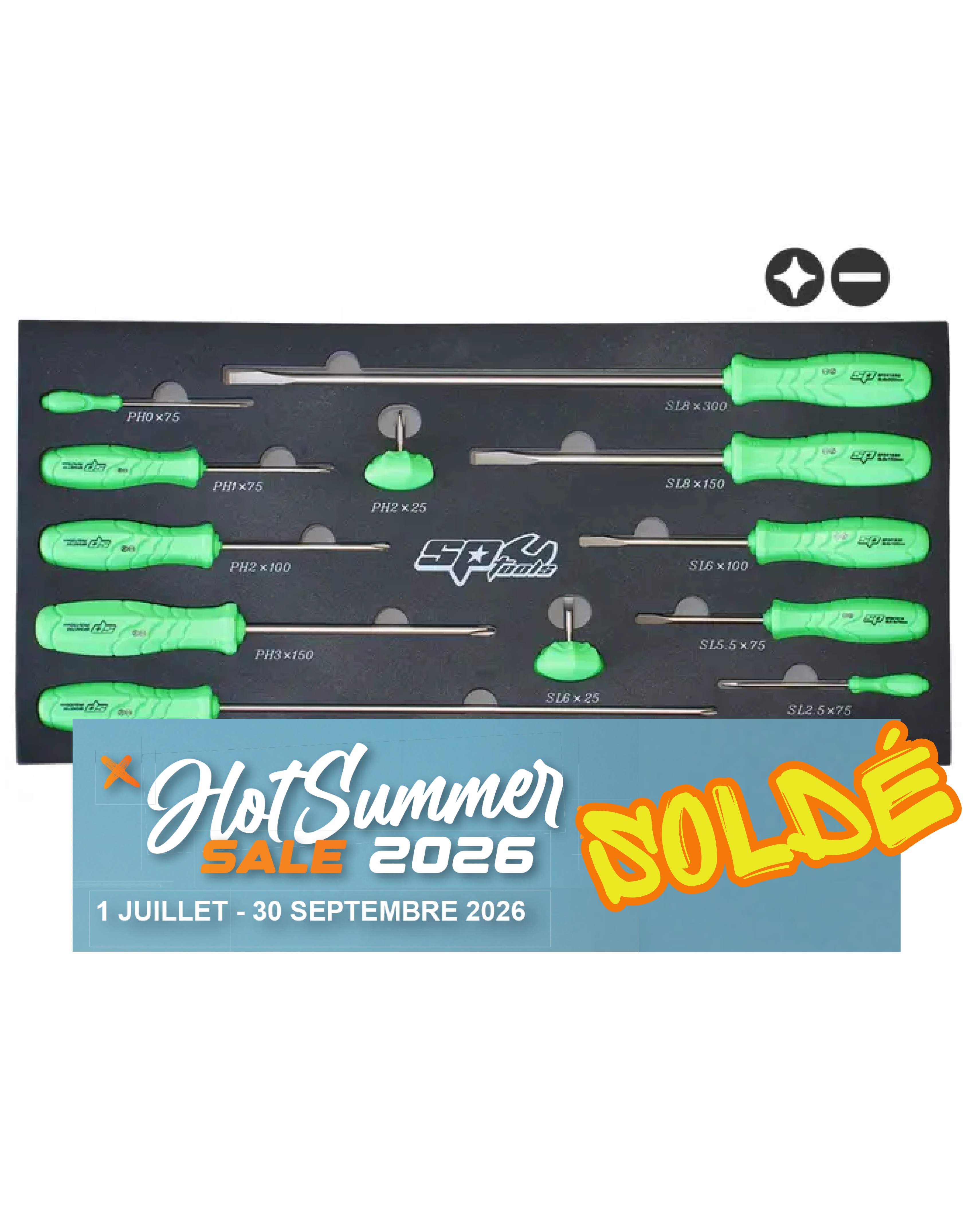 Module tournevis Phillips et Plats Slimeline - 12 pièces (S) | SP Tools | SP34003G