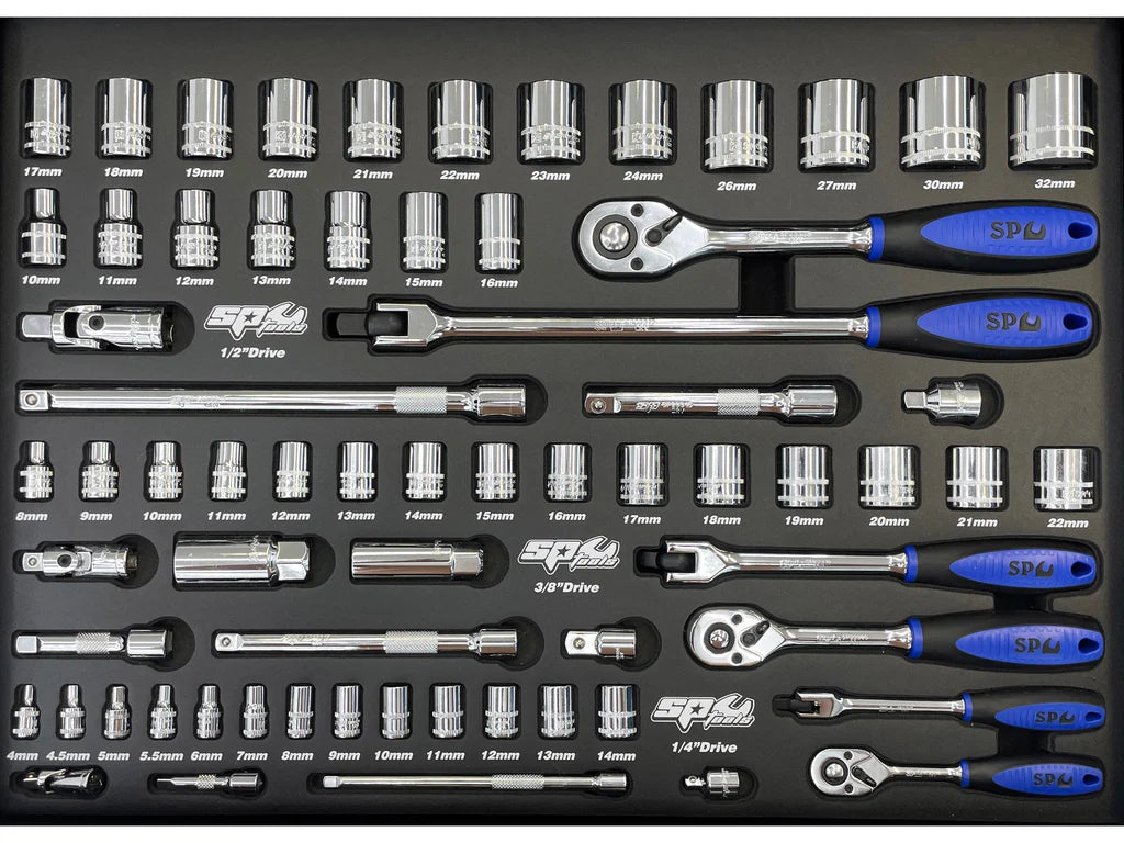 Servante XL 14 tiroirs dont 10 équipés de 464 outils CUSTOM SERIES Noire/Rouge | SP Tools