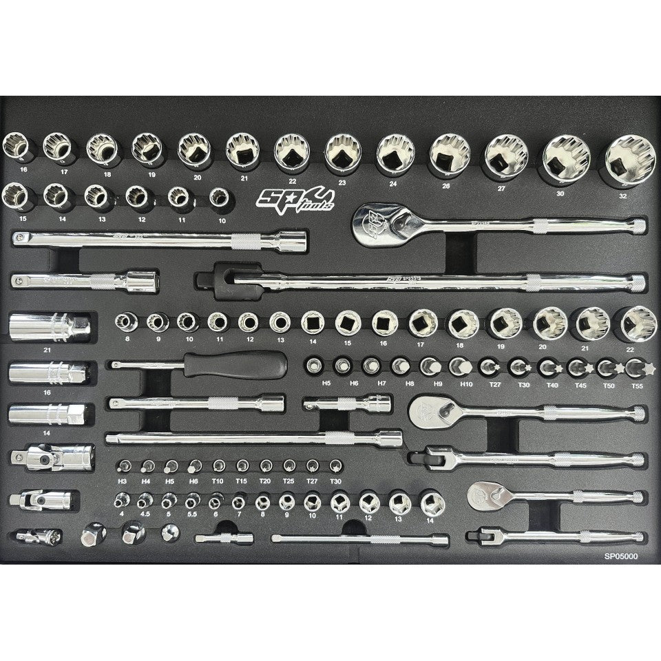 Servante 9 tiroirs dont 7 équipés de 387 outils Noire/Bleue TECH SERIES | SP Tools | SP00327C