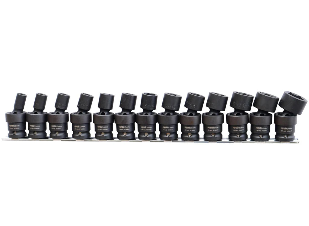 Douilles impact courtes sur cardan sur rack 1/2'' 6 pans - de 10 à 24 - 13 pièces | SP Tools