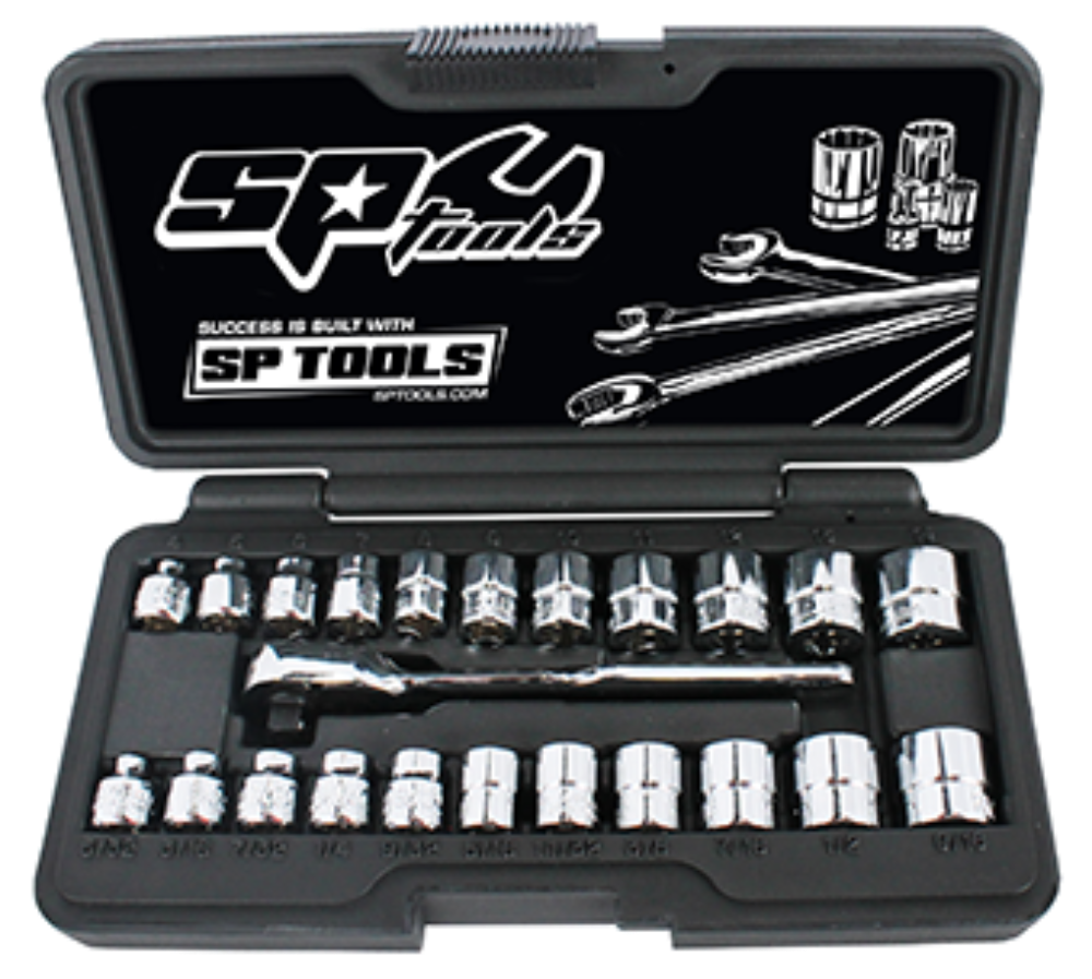 Coffret de douilles courtes 1/4'' métrique et pouces 6 pans - de 4 à 14 mm et 5/32 à 9/16'' - 23 pièces | SP Tools Default Title