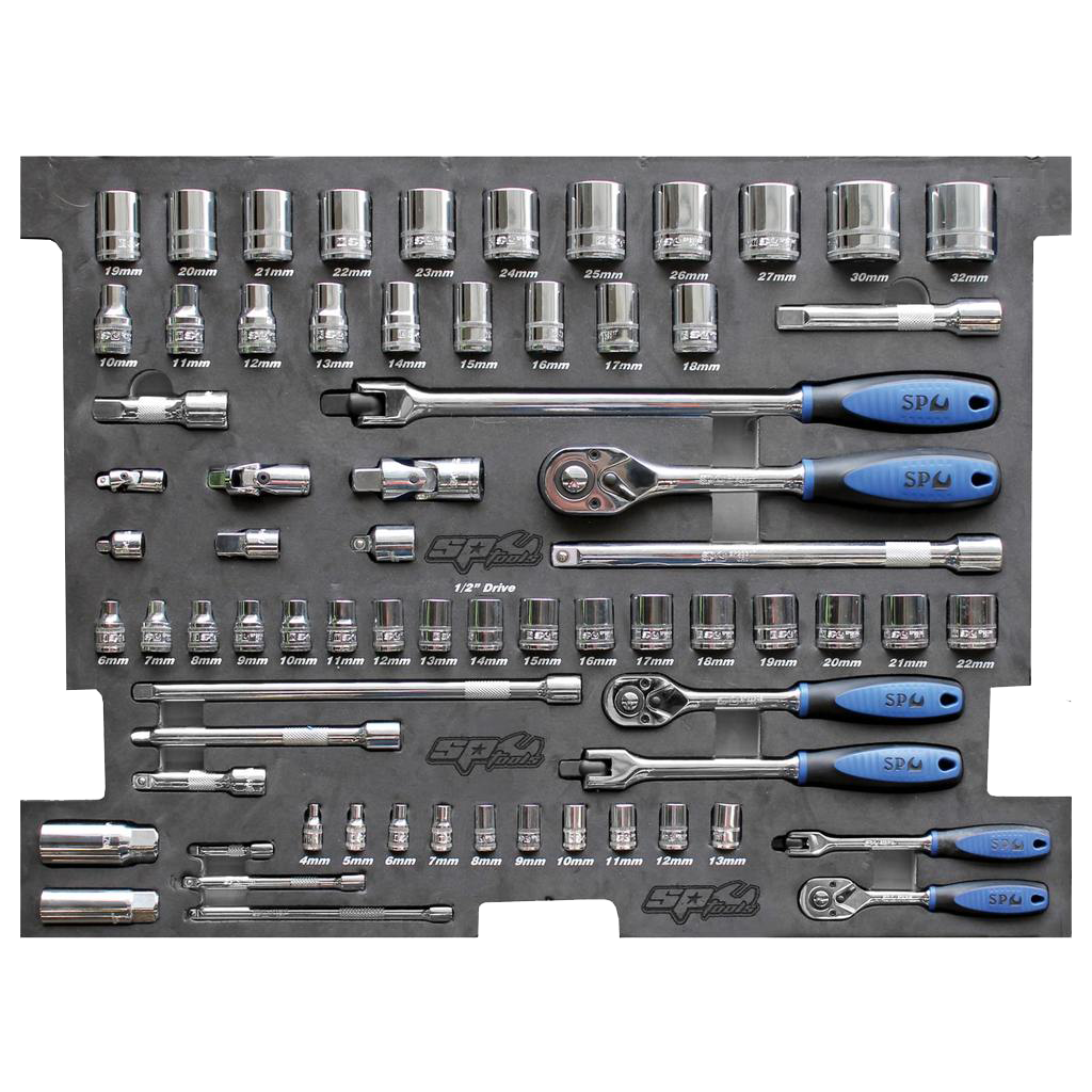 Module douilles et accessoires 1/4'' - 3/8'' - 1/2'' pour coffre - 70pcs (T) | SP Tools Default Title