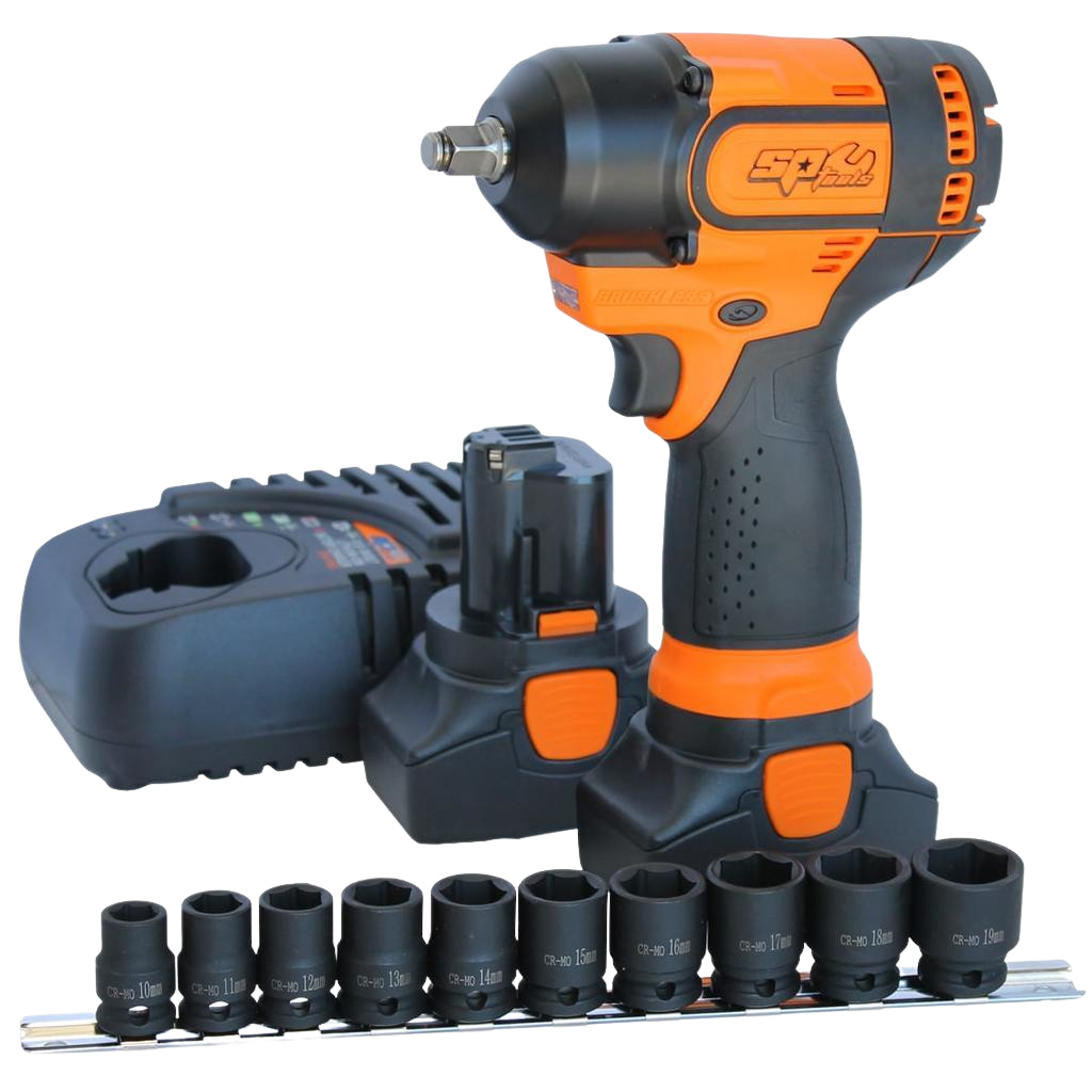 Clé à chocs 3/8'' 16V - Brushless, 392 Nm, 2300 tr/min - 1 chargeur, 2 batteries et rail de douilles à chocs | SP Tools Default Title
